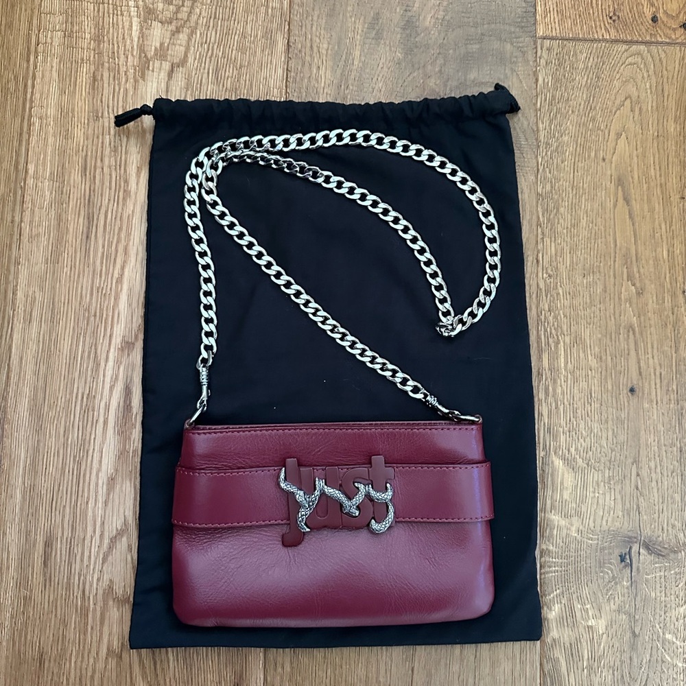 Just Cavalli Elegant Burgundy Chain Strap Bag
